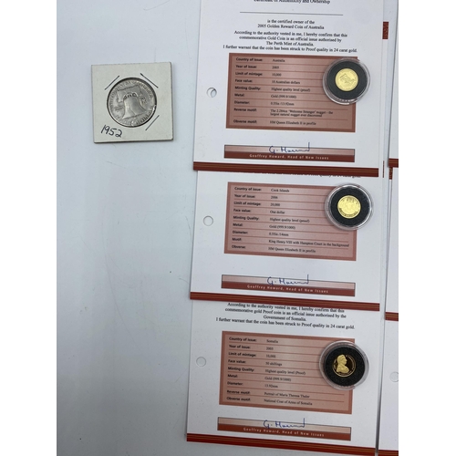 138 - A collection of gold proof miniature coins in Perspex cases with certificates of Authenticity. Nine ... 