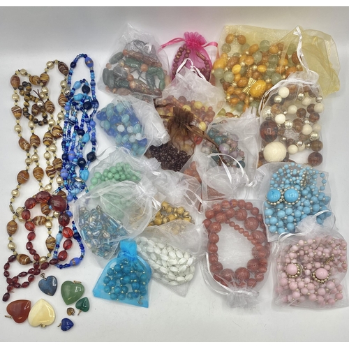 183 - A collection of hardstone bead and glass costume jewellery.