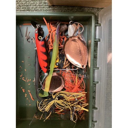 218 - Quantity of fishing equipment, old boxes of fishing flies etc