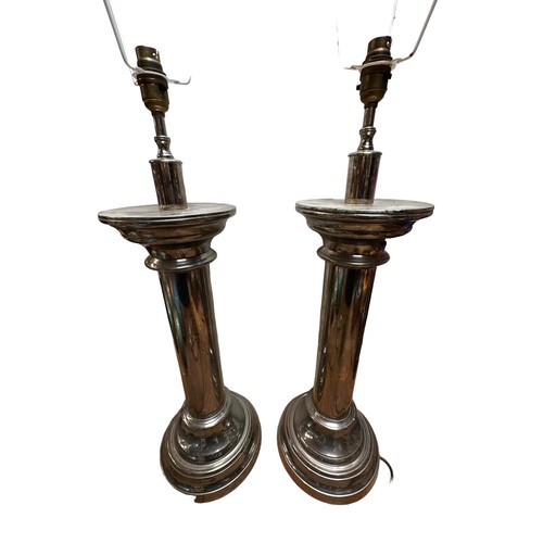 228 - A pair of large contemporary white metal table lamps of column form. Each 61cm(h)