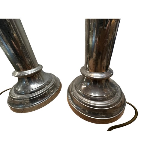 228 - A pair of large contemporary white metal table lamps of column form. Each 61cm(h)