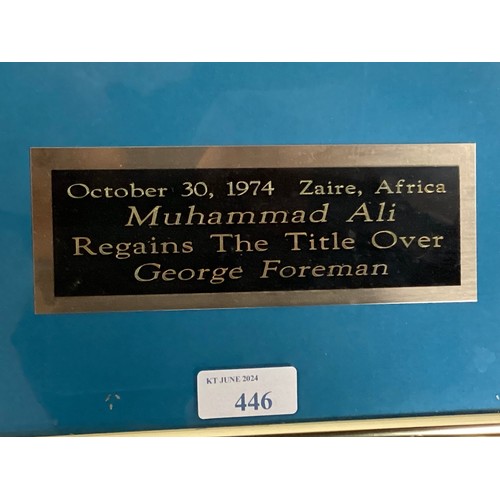 446 - Muhammed Ali and George Foreman signed autographs with Boxing Photo 'Rumble in the Jungle' In glazed... 