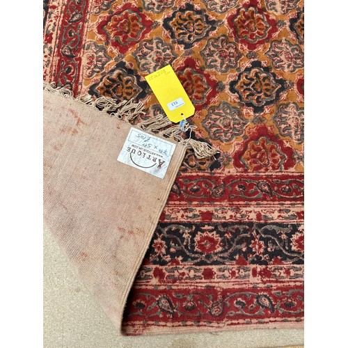 513 - Two rugs: Red rug with a blue borders 150 cm x 208 and beige rug with orange , red and blue borders ... 