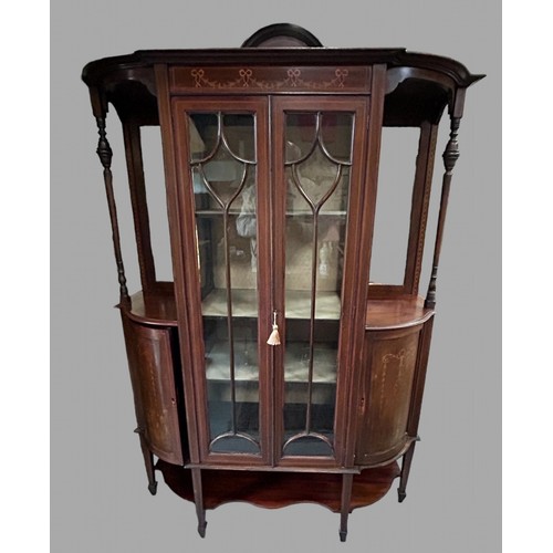 555 - A good Edwardian standing inlaid Mahogany Display Cabinet with two glazed doors with three internal ... 