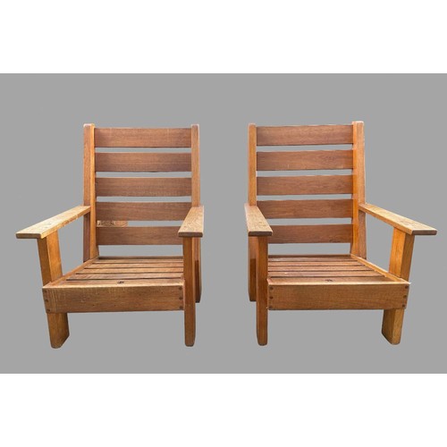 553 - Pair of Unusual French Oak Armchairs of good weight, size and in very solid condition in arts and cr... 