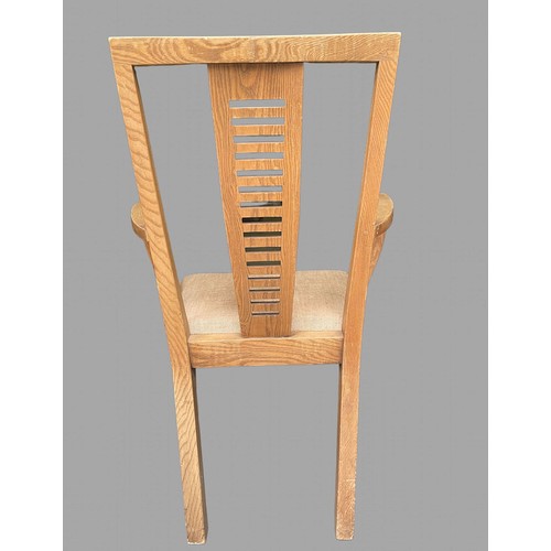 551 - Pair of contemporary Oak armchairs with slatted backs and removable seats. Seat Height 45 cm and Sea... 