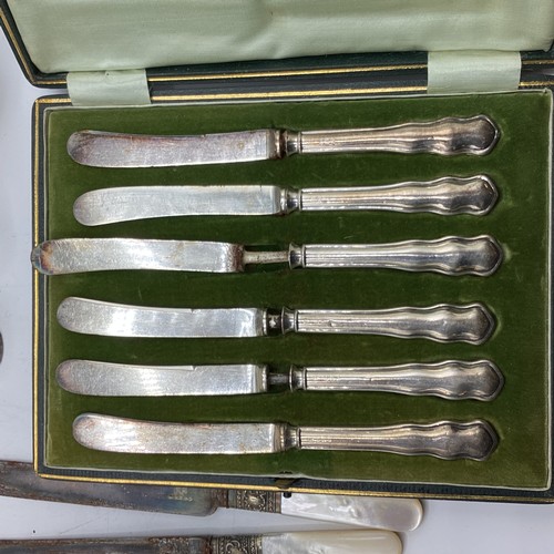 73 - A collection of sterling silver and white metal items to include a boxed set of coffee spoons with b... 