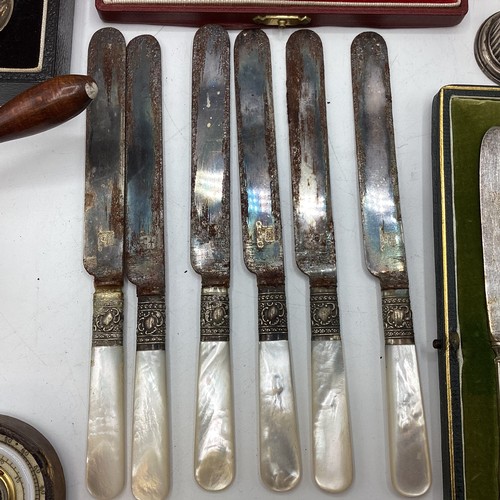 73 - A collection of sterling silver and white metal items to include a boxed set of coffee spoons with b... 