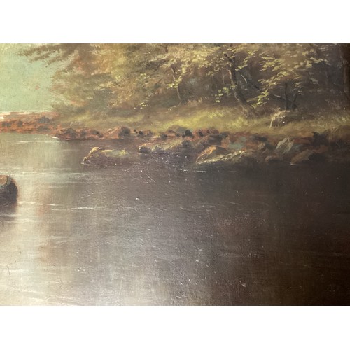 528 - Oil on board of a river scene, In an unglazed gilt frame. Bears signature Louis Hubbard Grimshaw, an... 