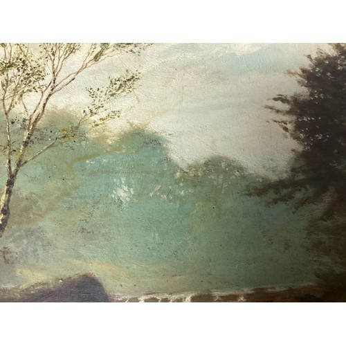 528 - Oil on board of a river scene, In an unglazed gilt frame. Bears signature Louis Hubbard Grimshaw, an... 