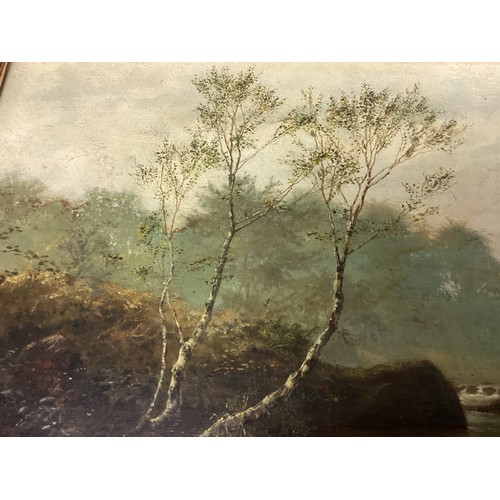 528 - Oil on board of a river scene, In an unglazed gilt frame. Bears signature Louis Hubbard Grimshaw, an... 