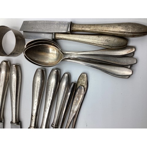 88 - A set of continental 800 silver flatware together with matching silver handled cutlery. Hallmarked w... 