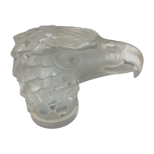 101 - A Lalique frosted glass. Tete D'Aigle (Eagles Head) Car Mascot. Moulded signature R. Lalique France.... 