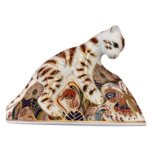 448 - A collection of Royal Crown Derby models of cats to include a Bengal Tiger Cub and five  others. Wit... 