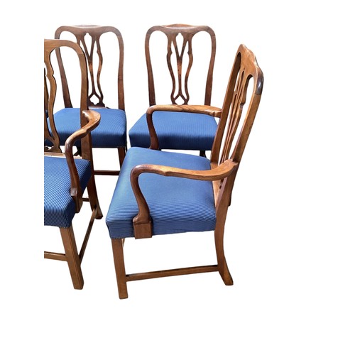 632 - Set of 12 (10 + 2) walnut dining chairs with blue striped upholstered seats in the Georgian style.  ... 