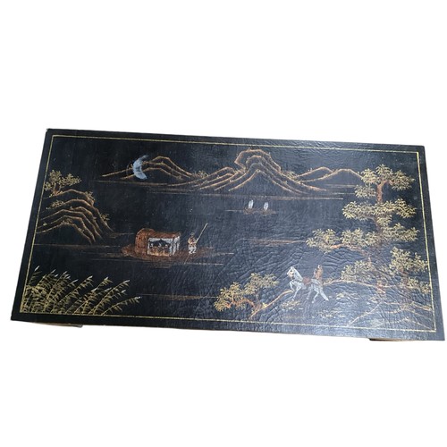 622 - Japaned coffee table.  Some condition and wear, see photos.  122 cm W x 61 cm D x 46 cm H