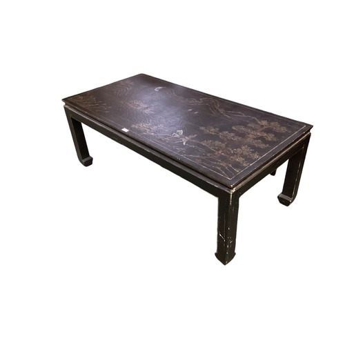 622 - Japaned coffee table.  Some condition and wear, see photos.  122 cm W x 61 cm D x 46 cm H