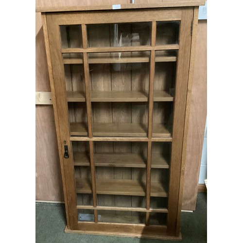 651 - Shallow glazed arts and crafts style bookcase 20 cm D x 77cm x 138 cm