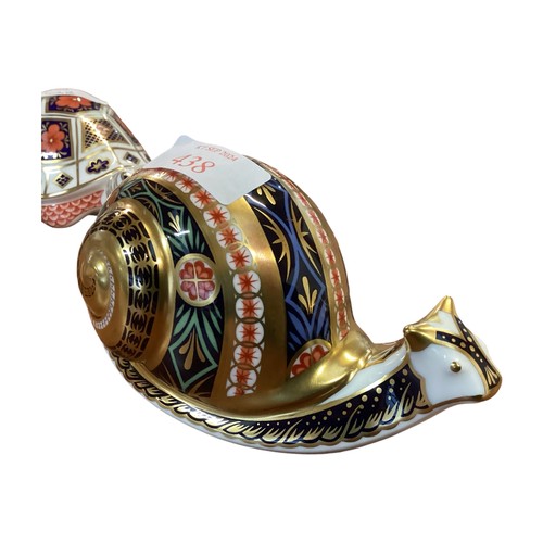 438 - Three Crown Derby Models, Garden Snail, limited edition, 1274 of 4500 together with models of a seat... 