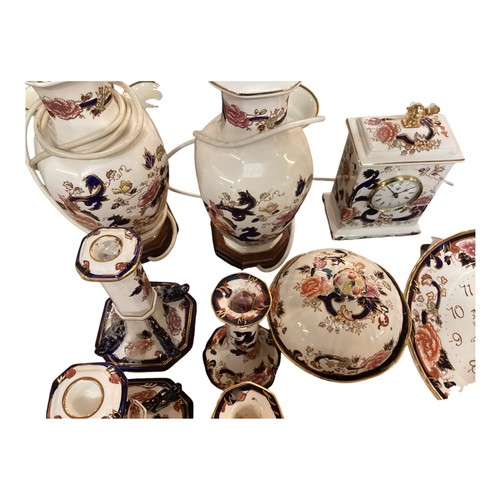 434 - Large collection of Mason's Mandalay ceramic dressing table items, to include vases, lamps, candle s... 