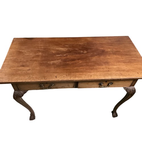 564 - Mahogany two drawer sidetable on ball and claw feet 120 cm w x 75 cm D x 80 cm H