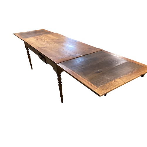 560 - A mid C19th French Cherry wood extending kitchen table, 165cm length, closed. x 85cm Wide. measure w... 