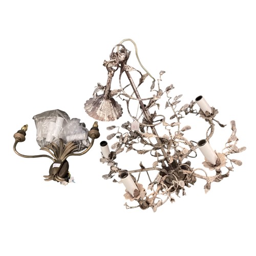 385 - A modern distressed painted metal five branch chandelier together with a bronzed effect wall sconce.... 