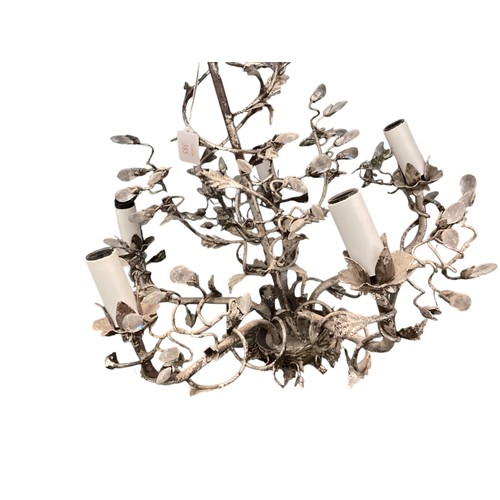 385 - A modern distressed painted metal five branch chandelier together with a bronzed effect wall sconce.... 