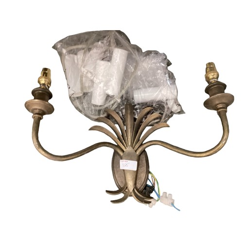 385 - A modern distressed painted metal five branch chandelier together with a bronzed effect wall sconce.... 