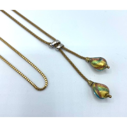 43 - A 9ct gold fancy link necklace with double enamel pendant, together with a 9ct gold flat fancy link ... 