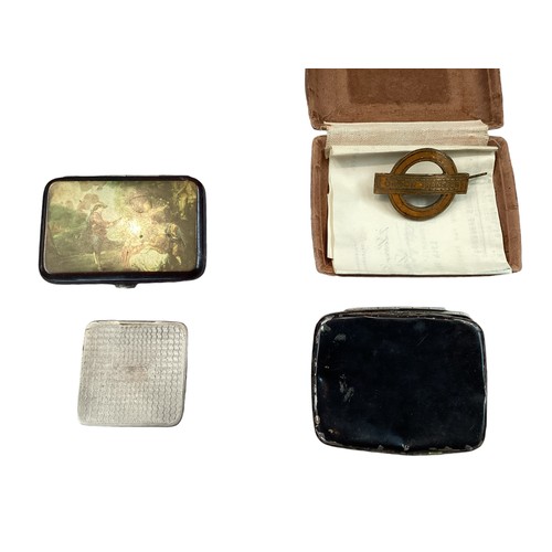 392 - A collection of compacts and cigarette cases to include an unmarked white metal engine turned exampl... 