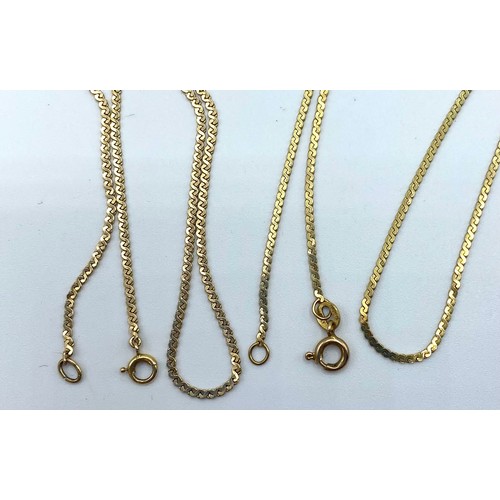 38 - Two 14 ct gold flat fancy link necklaces both 45 cm, 8.2 g