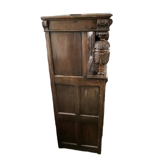 630 - Antique heavy Oak court cupboard with all over geometric and floral carving126 cm W x 148 cm H x 56c... 