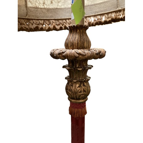 662 - Mahogany carved torchere 169 cm H and Regency gilded and upholstered standard lamp 204 cm H to top o... 