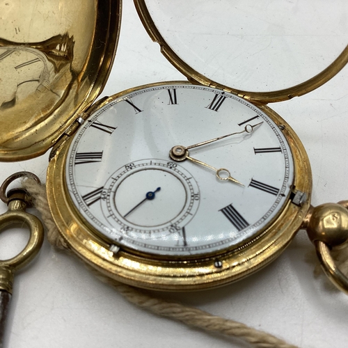 103 - An 18ct gold cased full hunter key wind pocket watch. Movement marked FB Adams, St Johns Square, Lon... 