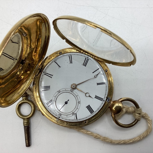 103 - An 18ct gold cased full hunter key wind pocket watch. Movement marked FB Adams, St Johns Square, Lon... 