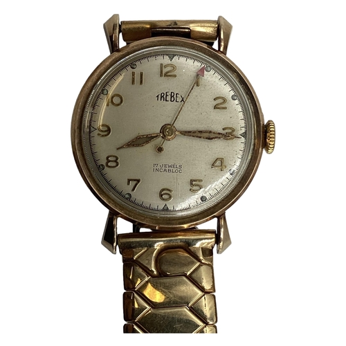 106 - A 9ct gold cased Gents wristwatch by Trebex. 17 jewel incabloc movement . 28mm case, champagne dial ... 