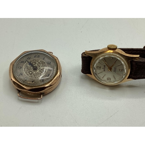 107 - An 18ct gold cased Lady's watch by Nissim on a leather strap. Case. 18mm. Together a 9ct gold cased ... 