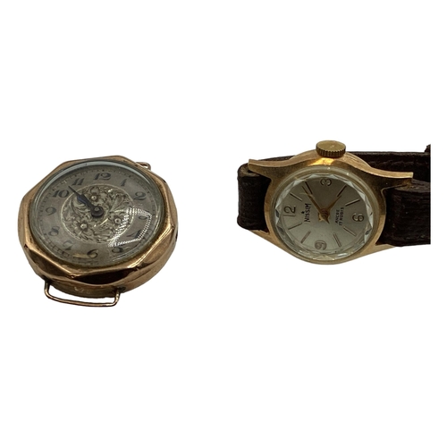 107 - An 18ct gold cased Lady's watch by Nissim on a leather strap. Case. 18mm. Together a 9ct gold cased ... 