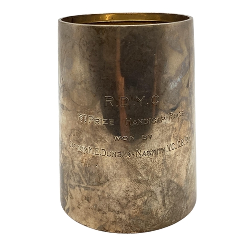 201 - A sterling silver mug with inscription for Captain ME Dunbar-Nasmith VC.CB.RN. Victoria Cross awarde... 