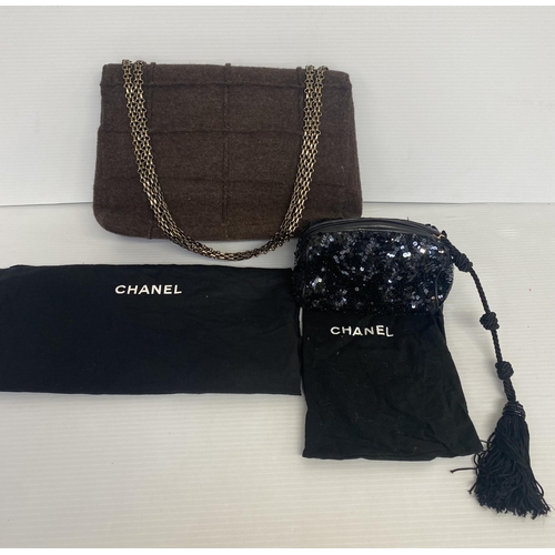 254 - CHANEL, a brown fabric handbag, with original authentication card in envelope, number 5834568, and a... 