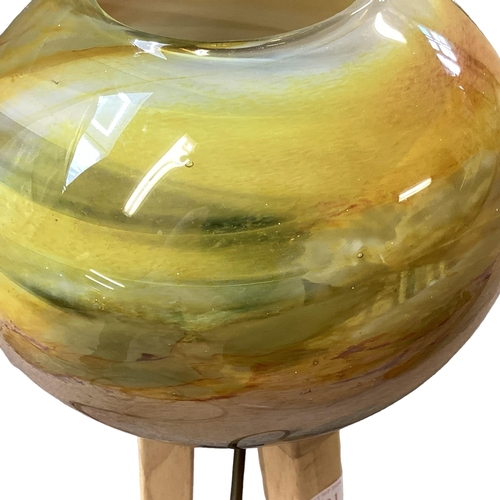 421 - Siddy Langley. A 20th century art glass lamp on later pine stand. 39cm(h).