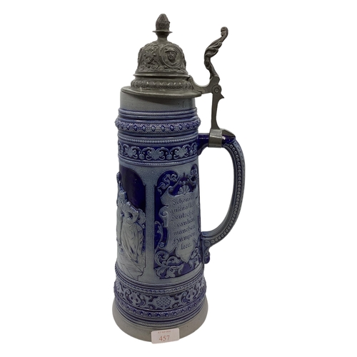 457 - A large stoneware German Beer Stein with pewter lid. 40cm(h)