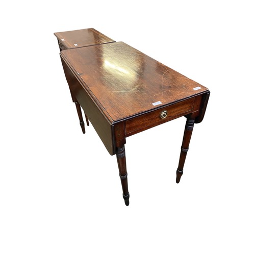 590 - Edwardian mahogany inlaid mahogany work table with basket drawer, a crossbanded mahogany work table ... 