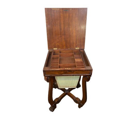 590 - Edwardian mahogany inlaid mahogany work table with basket drawer, a crossbanded mahogany work table ... 