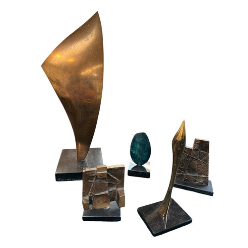 411 - A collection of five abstract bronze sculpture by Margaret Lovell D.LITT (Hon) D.F.A. (Lond) F.R.B.S... 