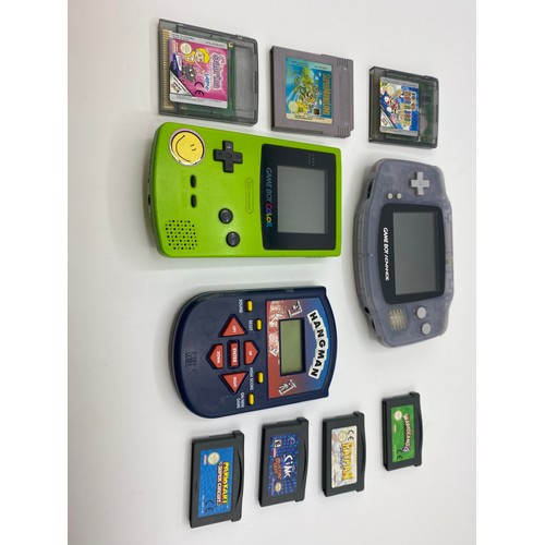 352 - Game Boy Colour, Game Boy Advance and Hangman and qty of games.  Sabrina, Super Mario Land, Super Ma... 