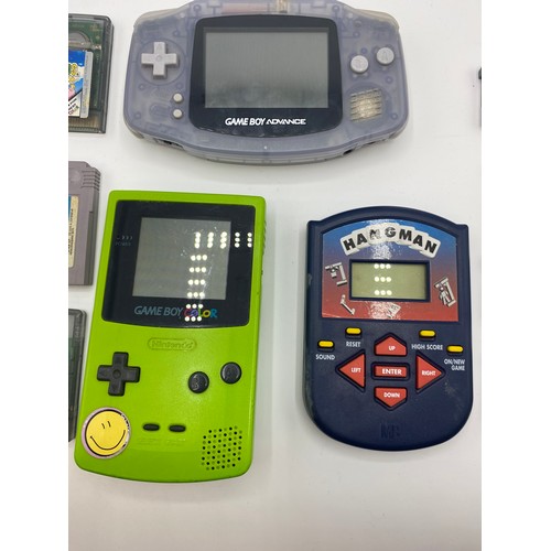 352 - Game Boy Colour, Game Boy Advance and Hangman and qty of games.  Sabrina, Super Mario Land, Super Ma... 