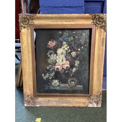 531 - A large gilt framed oil on canvas, still life, 72.5 x 60.5cm, bears old Christies label verso, condi... 