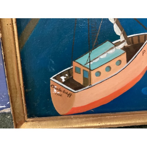 485 - A gilt framed oil on canvas, boating harbour scene, label verso, Ibiza Yacht Club, signed and dated ... 